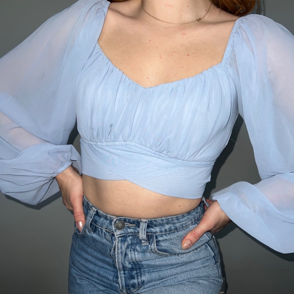 Blue Puff Sleeve Top - Picture 4 of 5